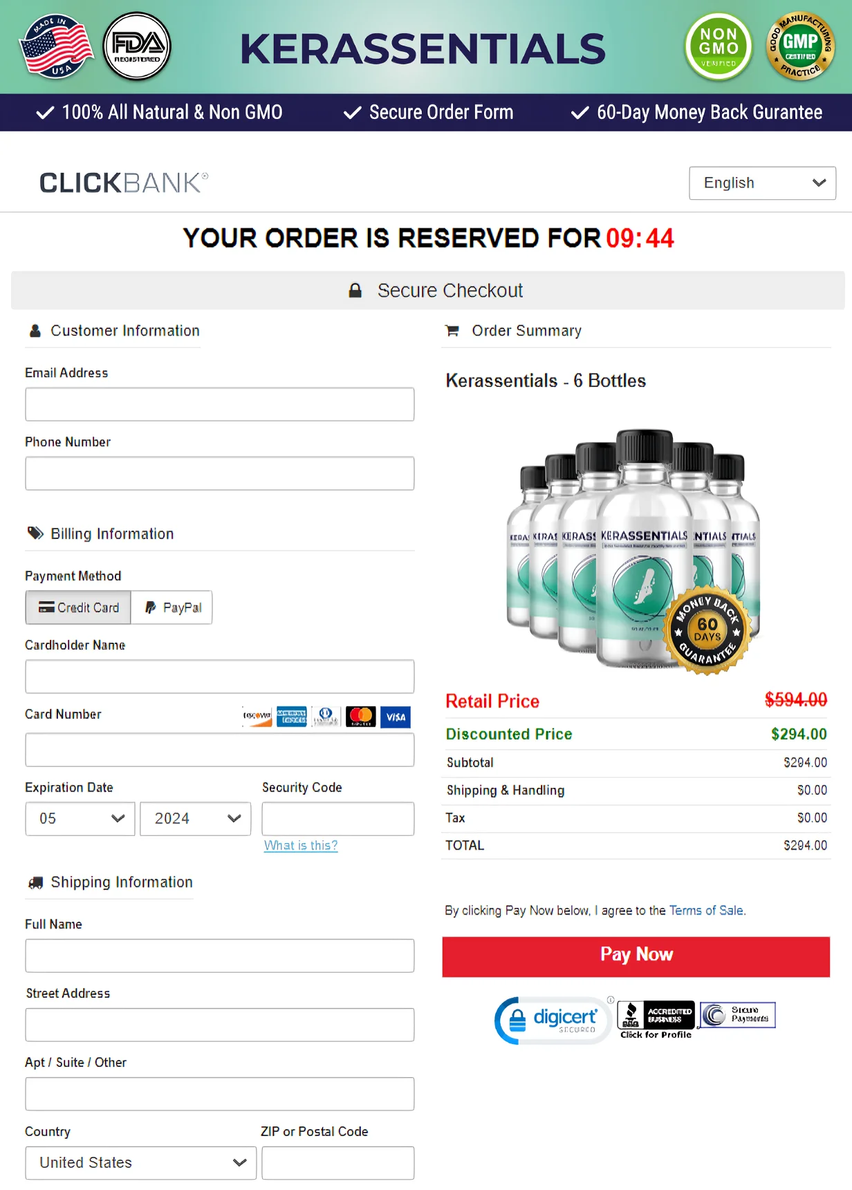 kerassentials Checkout page